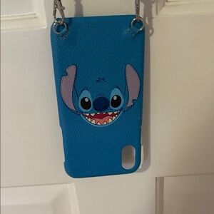 Disney Blue Stitch Phone Case with blue strap(real leather)